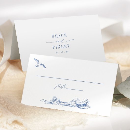 Elegant Coastal Chic Blue Wedding Plaatskaartje