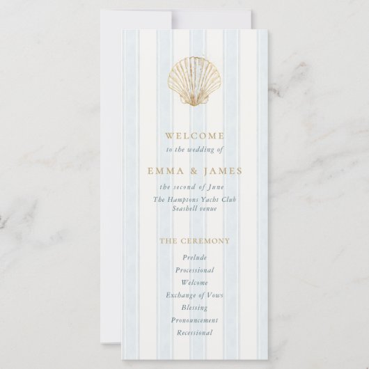 Elegant Coastal Golden Seashell Wedding Program (Voorkant)
