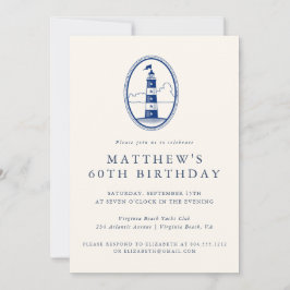 Elegant Coastal Lighthouse Adult Birthday Party Kaart