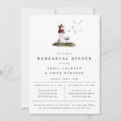 Elegant Coastal Lighthouse Rehearsal Dinner Aankondiging (Voorkant)