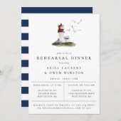 Elegant Coastal Lighthouse Rehearsal Dinner Aankondiging (Voorkant / Achterkant)