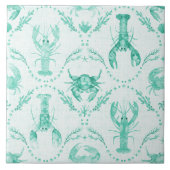 Elegant Coastal Lobster and Crabs in Mint Green Tegeltje (Voorkant)