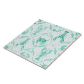 Elegant Coastal Lobster and Crabs in Mint Green Tegeltje (Zijkant)