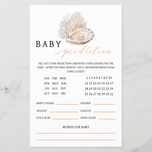 Elegant Coastal Pearl Baby Prediction Kaart (Voorkant)