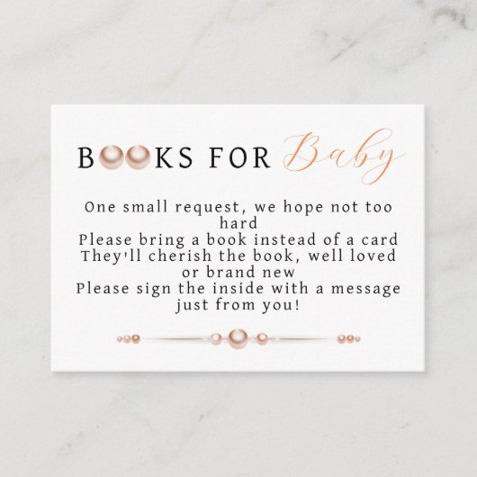 Elegant Coastal Pearl Baby shower Boeken voor Baby Informatiekaartje (Voorkant)