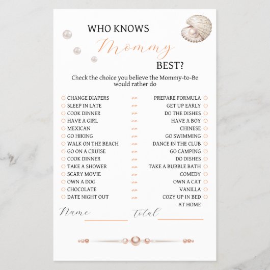 Elegant Coastal Pearl Baby shower spel Wie weet Flyer (Voorkant)