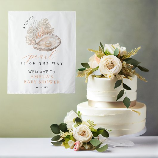 Elegant Coastal Pearl Baby shower Welkom Wandkleed