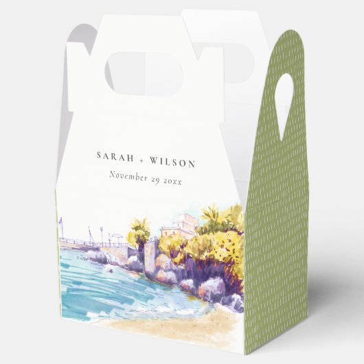 Elegant Coastal Sand Beach Rocky Seascape Wedding Bedankdoosjes (Geopend)
