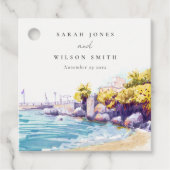 Elegant Coastal Sand Beach Rocky Seascape Wedding Bedankjes Labels (Voorkant)