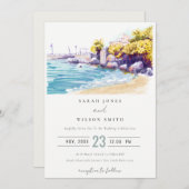 Elegant Coastal Sand Beach Rocky Seascape Wedding Kaart (Voorkant / Achterkant)