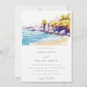 Elegant Coastal Sand Beach Rocky Seascape Wedding Kaart (Voorkant)