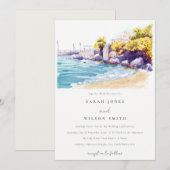 Elegant Coastal Sand Beach Rocky Seascape Wedding Kaart (Voorkant / Achterkant)