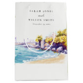 Elegant Coastal Sand Beach Rocky Seascape Wedding Medium Cadeauzakje (Voorkant)