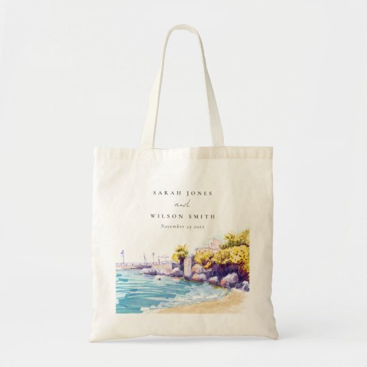 Elegant Coastal Sand Beach Rocky Seascape Wedding Tote Bag (Voorkant)