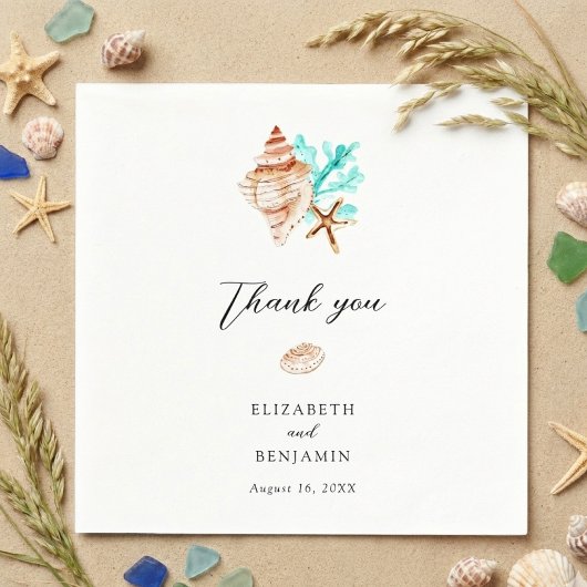 Elegant Coastal Seashell Minimal Beach Wedding Servet