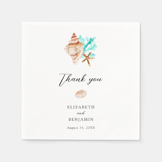 Elegant Coastal Seashell Minimal Beach Wedding Servet (Voorkant)