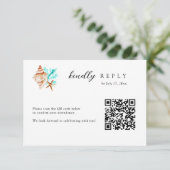 Elegant Coastal Seashell QR Code Beach Wedding RSVP Kaartje (Staand voorkant)