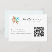 Elegant Coastal Seashell QR Code Beach Wedding RSVP Kaartje (Voorkant / Achterkant)