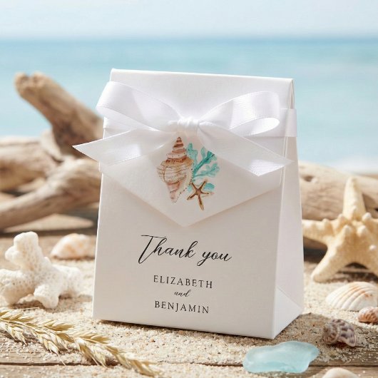 Elegant Coastal Seashell Thank you Beach Wedding Bedankdoosjes