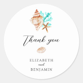 Elegant Coastal Seashell Thank you Beach Wedding Ronde Sticker