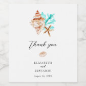 Elegant Coastal Seashell Thank you Beach Wedding Wijn Etiket (Enkel label)