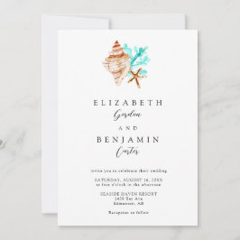 Elegant Coastal Seashell Watercolor Beach Wedding Kaart