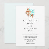 Elegant Coastal Seashell Watercolor Beach Wedding Kaart (Voorkant / Achterkant)