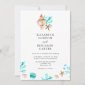 Elegant Coastal Seashell Watercolor Beach Wedding Kaart (Voorkant)