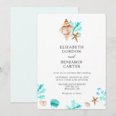 Elegant Coastal Seashell Watercolor Beach Wedding Kaart (Voorkant / Achterkant)