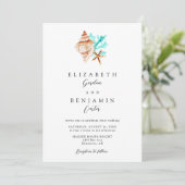 Elegant Coastal Seashell Watercolor Beach Wedding Kaart (Staand voorkant)