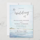 Elegant Coastal Waterverf Summer Beach Wedding Kaart (Voorkant)