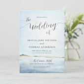 Elegant Coastal Waterverf Summer Beach Wedding Kaart (Staand voorkant)