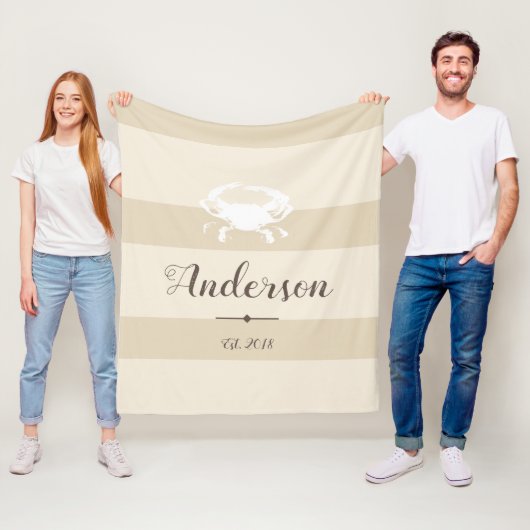 Elegant Coastal White Crab & Stripes - Speciaal ge Fleece Deken (In situ)