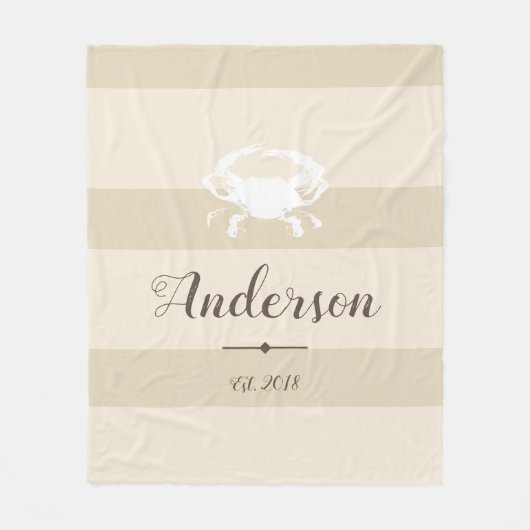 Elegant Coastal White Crab & Stripes - Speciaal ge Fleece Deken (Voorkant)