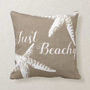 Elegant Coastal White Starfish & Faux Burlap Kussen