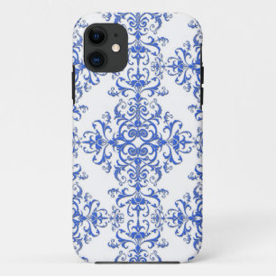 Elegant Cobalt Blue en White Floral Style Damask Case-Mate iPhone Case