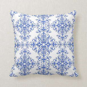 Elegant Cobalt Blue en White Floral Style Damask Kussen
