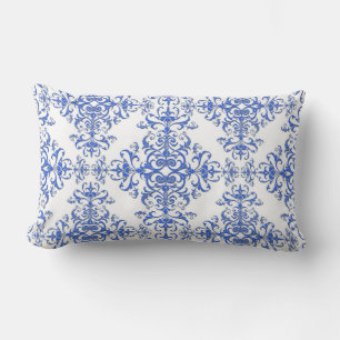 Elegant Cobalt Blue en White Floral Style Damask Kussen