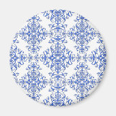 Elegant Cobalt Blue en White Floral Style Damask Magneet (Voorkant)