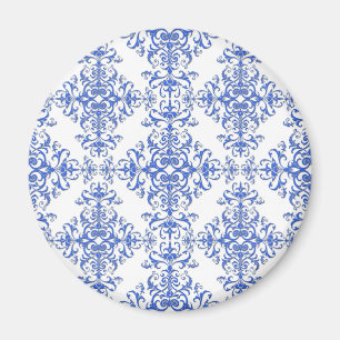 Elegant Cobalt Blue en White Floral Style Damask Magneet