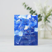 Elegant cobalt blue floral elegant blue hydrangea save the date (Staand voorkant)