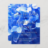 Elegant cobalt blue floral elegant blue hydrangea save the date (Voorkant / Achterkant)