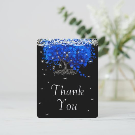 Elegant Cobalt Blue Heart Leaf Tree Bedankt Kaart (Staand voorkant)