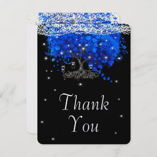 Elegant Cobalt Blue Heart Leaf Tree Bedankt Kaart (Voorkant / Achterkant)