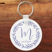 Elegant Cobalt Blue Personalized Monogram Sleutelh Sleutelhanger (Voorkant)