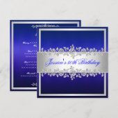 Elegant Cobalt Blue Silver Rozen Birthday Party Kaart (Voorkant / Achterkant)
