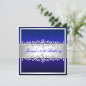 Elegant Cobalt Blue Silver Rozen Birthday Party Kaart (Staand voorkant)