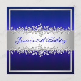 Elegant Cobalt Blue Silver Rozen Birthday Party Kaart