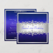 Elegant Cobalt Blue Silver Rozen Birthday Party Kaart (Voorkant / Achterkant)