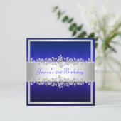 Elegant Cobalt Blue Silver Rozen Birthday Party Kaart (Staand voorkant)